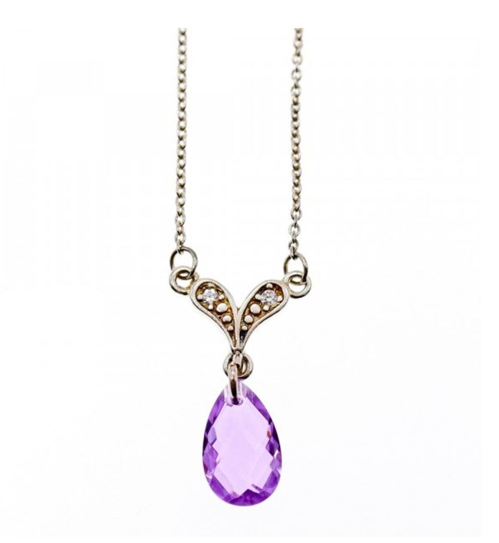 925 Sterling Silver Amethyst & CZ Necklace Pendant
